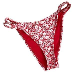 Red Floral Bikini Bottom in Size Waist: 12in